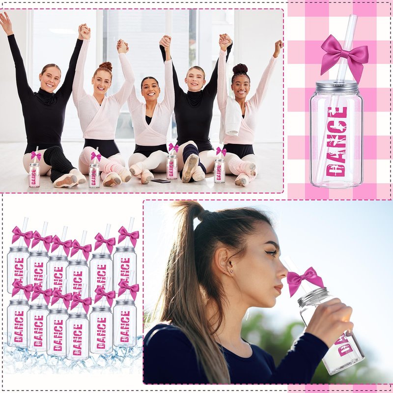 LemonRoad 12 Pcs Dance Recital Tumblers Bulk, Dancer Gifts for Girls, Teens, Her Reusable 11.8 oz Plastic Coquette Bow Aesthetic Cup with Lids and Straws for Ballerina Dance Lovers