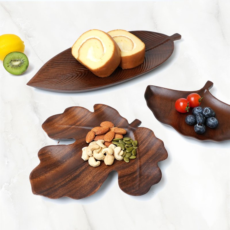 Walnut Wood Serving Tray Plates for Meal Salad Snack Bread, Handcraft Decorative Leaf Design Plate for Home Decor, Food, Charcuterie Vegetables Fruits Picnic Breakfast Lunch Dinner Gift -Maple Leaf