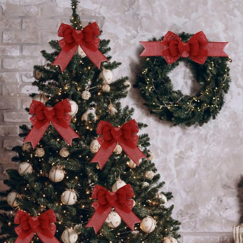 Meseey Burgundy Wired Ribbon - 2 Pcs Handmade Burlap Bows for Wreaths & Gift Wrapping | Outdoor Decor