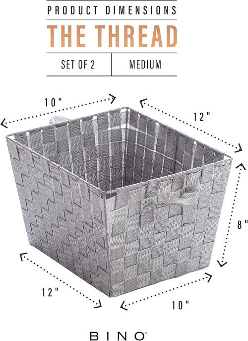 BINO Woven Strap Storage Basket - Stylish Organizer With Carry Handles | Large Light Grey, 2-Pack