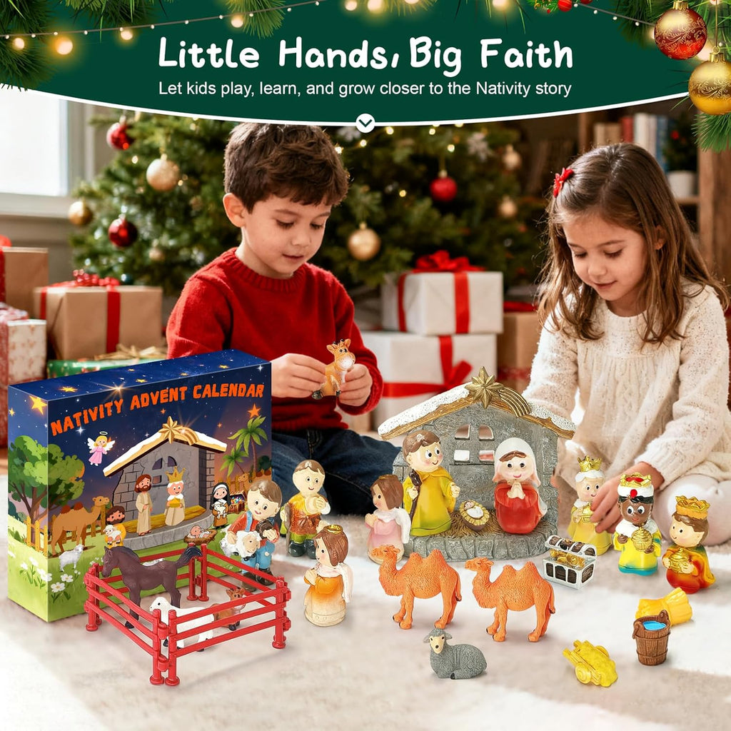 Nativity Advent Calendar - 24-Day Countdown Christmas Calendar | Little People Nativity Set for Kids & Adults