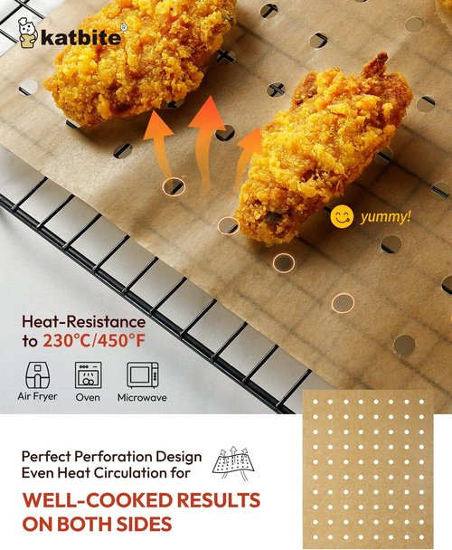 Katbite Air Fryer Parchment Paper Liners - 180 Count Disposable Perforated Sheets | 9x11 Inch Basket Accessories for Cuisinart & Ninja Foodi
