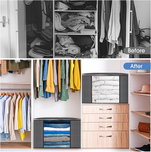 AIOR Storage Bags - 90L Large Foldable Organizers for Clothes, Blankets & Bedding | 2 Pack with Sturdy Zippers