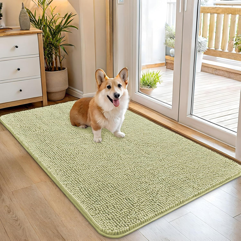 OLANLY Dog Door Mat - Absorbent Non-Slip Washable Doormat for Muddy Paws | 45x27, Quick Dry Chenille, Vanilla