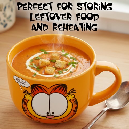 Silver Buffalo Garfield Never Trust a Smiling Cat Featuring Odie, Arlene, Nermal, and Pooky Ceramic Soup Mug with Vented Plastic Lid, 24 Ounces