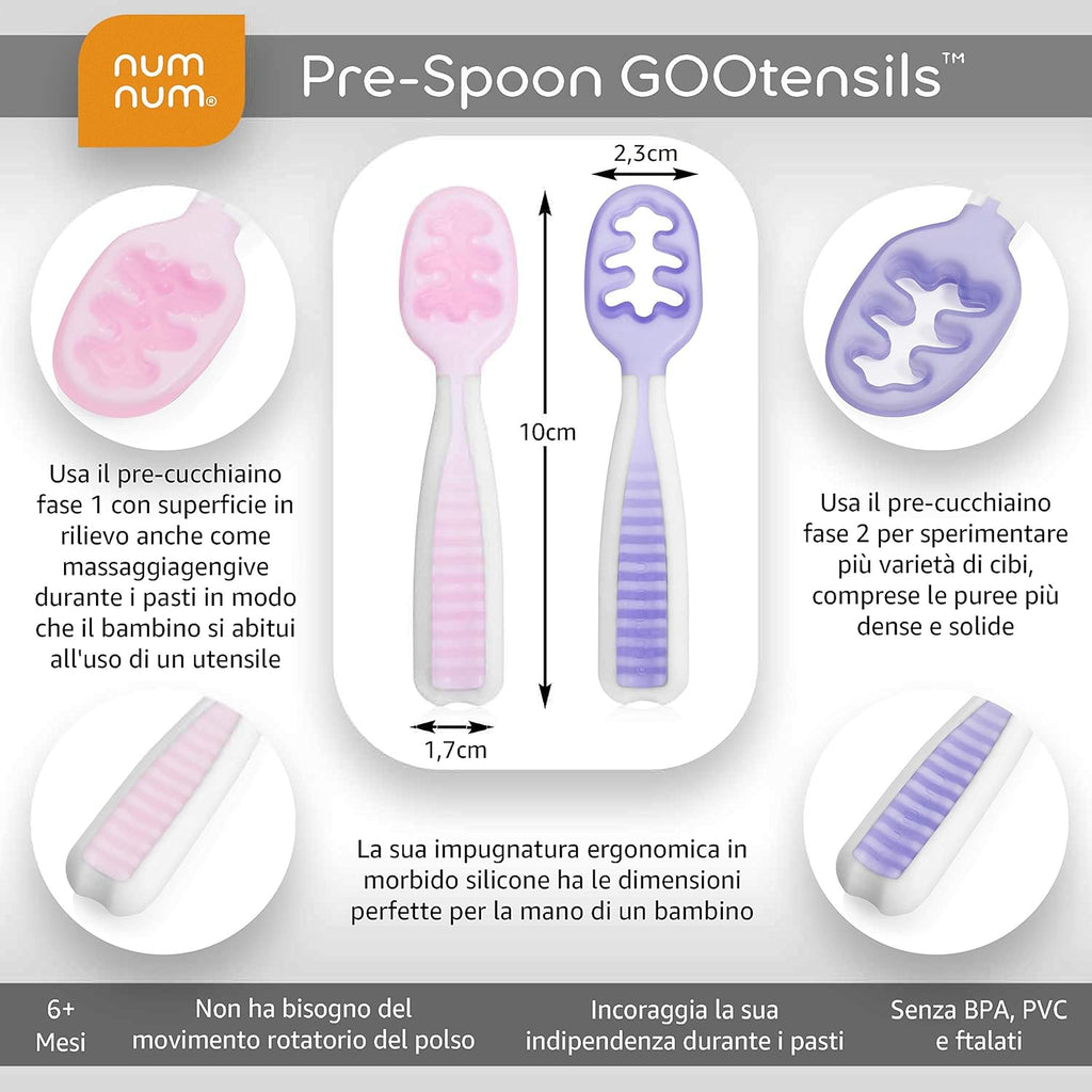NumNum Baby Spoons Set - Silicone Self-Feeding Utensils for 6+ Months | BPA-Free, 2 Pack in Frosty Lilac/Rosebud