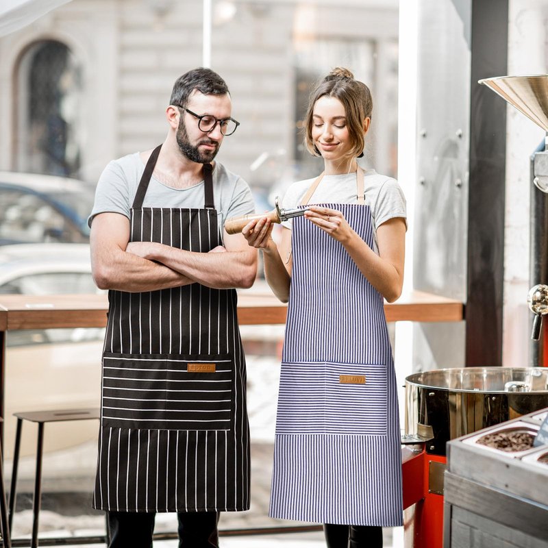 BeLuyi 2 Pack Adjustable Bib Apron with 2 Pockets Chef Cooking Kitchen Restaurant Aprons for Women Men (Blue/Black Stripes)