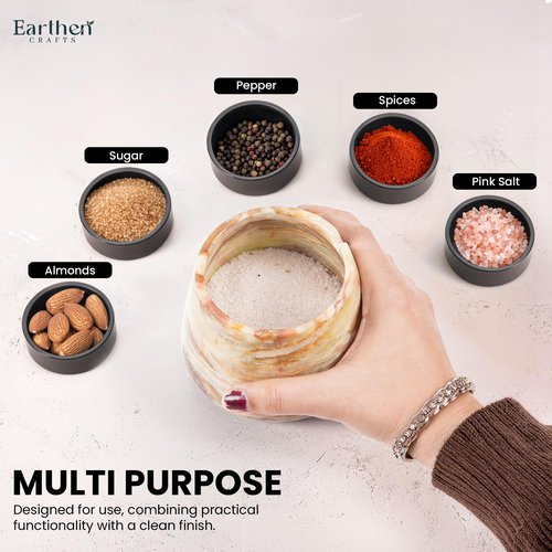 EARTHEN CRAFTS Marble Salt Cellar With Lid & Spoon Green Onyx 4" Salt Box, Stone Salt Container & Spice Jars, Stone Salt Holder for Counter, Spice Jar & Salt Jar