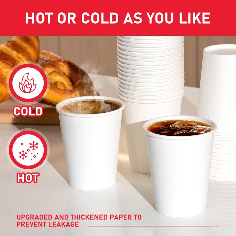 VPACKDUO 500 Pack 8 oz Paper Cups, Disposable Coffee Cups, White Hot/Cold Beverage Drinking Cups for Water, Coffee, or Juice, Perfect for Office, Party, Home
