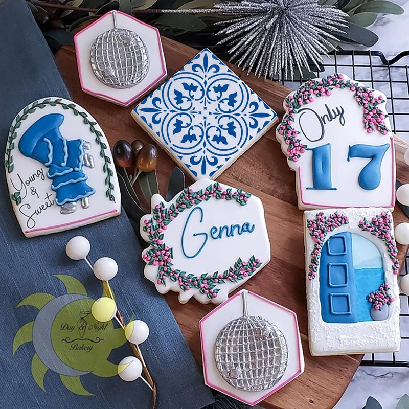 9PCS Scroll Tile Cookies Stencils for Baking, Royal Icing, Sugar Cookie, Cards Decorating Tools