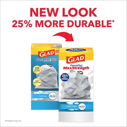 Glad ForceFlex MaxStrength Kitchen Trash Bags - 13 Gallon, Fresh Clean Scent with Febreze | 34 Count