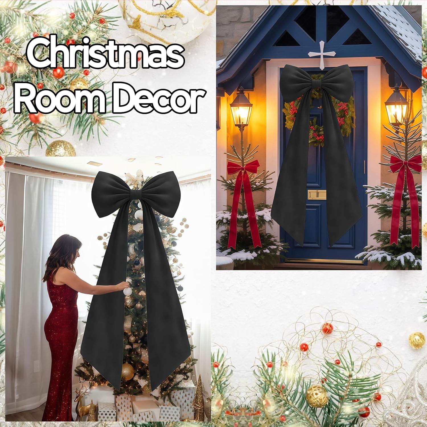 Skiennix Black Velvet Bow Decor - 50 x 20 Inches Large Party Decoration for Weddings & Birthdays
