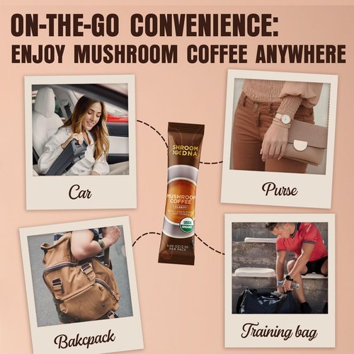 ShroomDNA Mushroom Coffee Blend with Chaga & Lion's Mane | Instant Focus + Clarity All Day | Organic + Vegan + Gluten Free | No Added Sugar | 20 Count