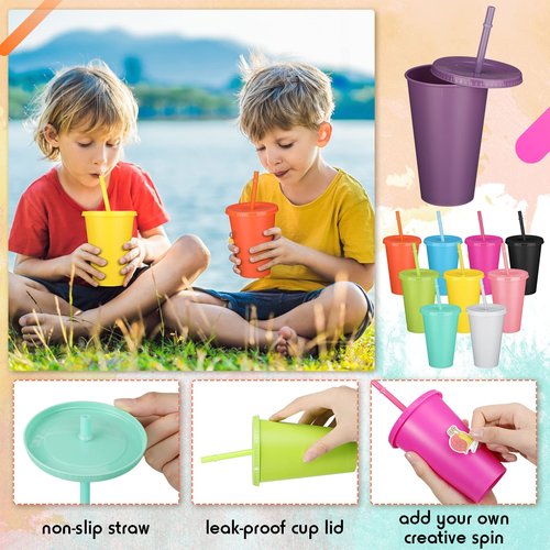Remerry 80 Pcs Plastic Cups with Lids and Straws Reusable Tumblers Holiday Drink Coffee Cups with Lids for Birthday Christmas Party Favors Gifts, 16 oz(Multicolor)