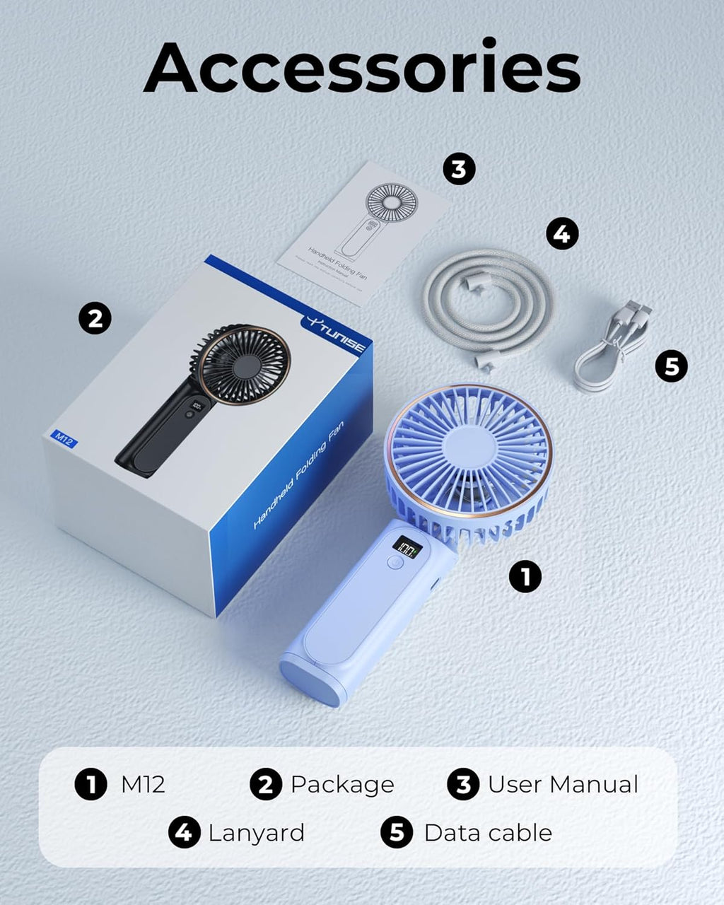 TUNISE Portable Handheld Fan - Rechargeable 4000mAh Battery | 180° Adjustable, 6 Speed, USB Foldable Design