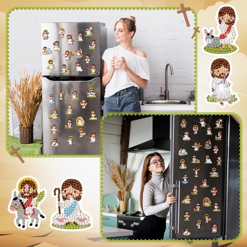 Motipuns 30 Pcs Magnetic Diamond Art Magnet Bulk Diamond Painting Kits Adult DIY Art Fridge Refrigerator Magnet for Beginners Gifts(Christmas Tree,Green)