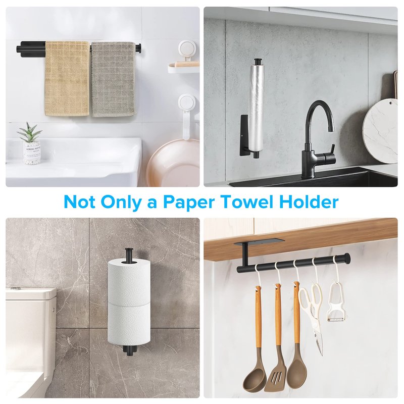 2nd Gen Paper Towel Holder Under Cabinet No Drilling, [More Sturdy] Self Adhesive or Drilling Paper Towel Holder Wall Mount for Kitchen, RV, [Fit Mega Paper Towel Roll] SUS304 Stainless Steel