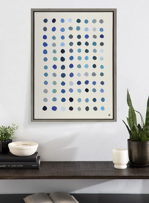 Kate and Laurel Sylvie Meditation 5 Framed Canvas Wall Art by Kelly Knaga, 18x24 Gray, Decorative Modern Blue Art Print for Wall