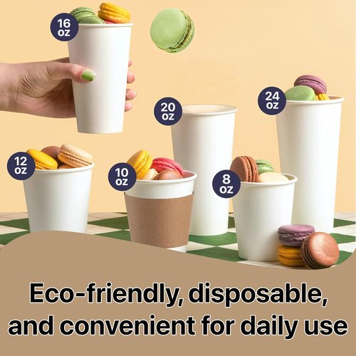 Pokanic Paper White Cups [12 oz] with Lids and Sleeves x [25 Set] Disposable Hot Cold Coffee Water Beverage Drinking for School Office Home Kitchen Cafe Restaurant (25 Pack, 12 oz)