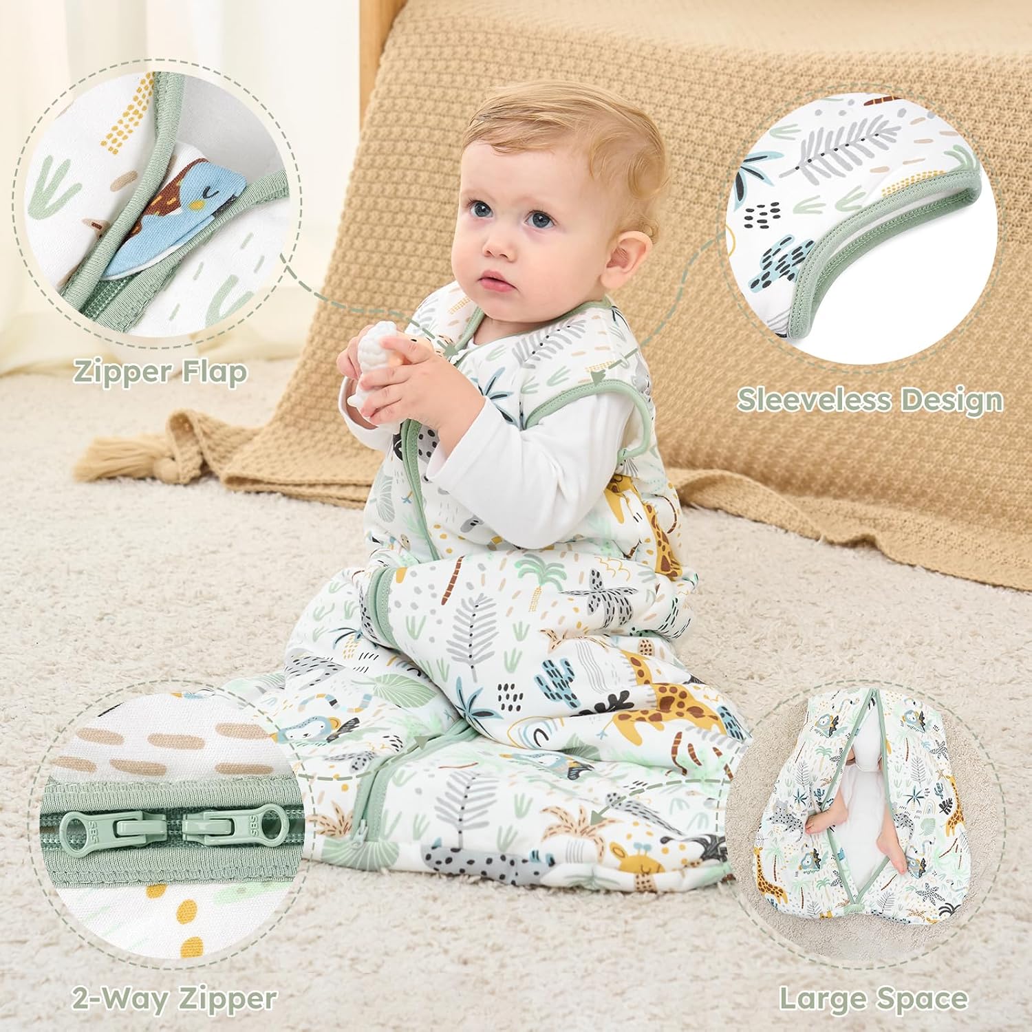Yoofoss Baby Sleep Sack - 100% Organic Cotton Wearable Blanket for 12-18 Months | TOG 2.5, Warm & Comfy