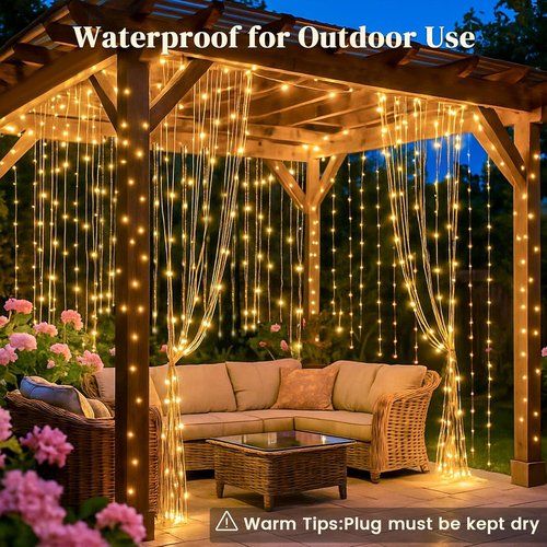 DomeStar 300 LED Curtain Lights - 9.8 x 9.8 FT Fairy Lights with 8 Modes Remote | Warm White Ambient Decor for Bedroom & Parties