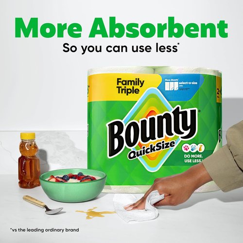 Bounty Quick-Size Paper Towels - Ultra-Absorbent White Rolls | 12 Family Triple = 40 Regular Rolls