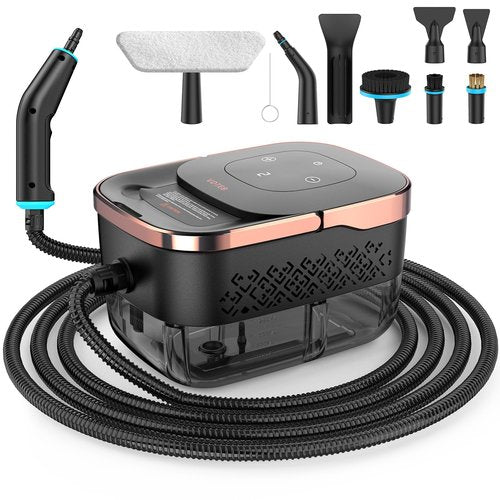 Steam Cleaner, 2500W Heavy Duty Pressurized Handheld Steamer with Built-in 1.32 qt Water Tank & 10 Accessories – for Kitchen, Bathroom, Car, Floors, Furniture, Tile & Windows (Rose Gold)