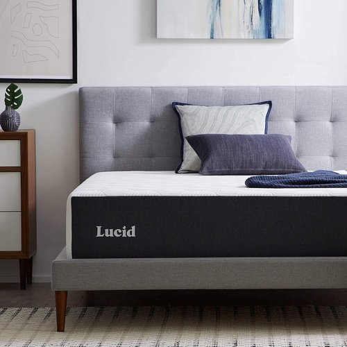 Lucid 14 Inch Memory Foam Mattress - Medium Plush Comfort - Bamboo Charcoal & Cooling Gel - Queen Size