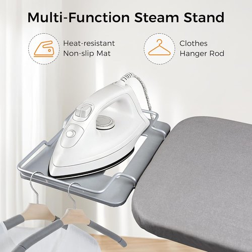 Hvygss Height-Adjustable Ironing Board - Foldable Heavy-Duty Design with Steam Stand | Grey, 43x13 Inches