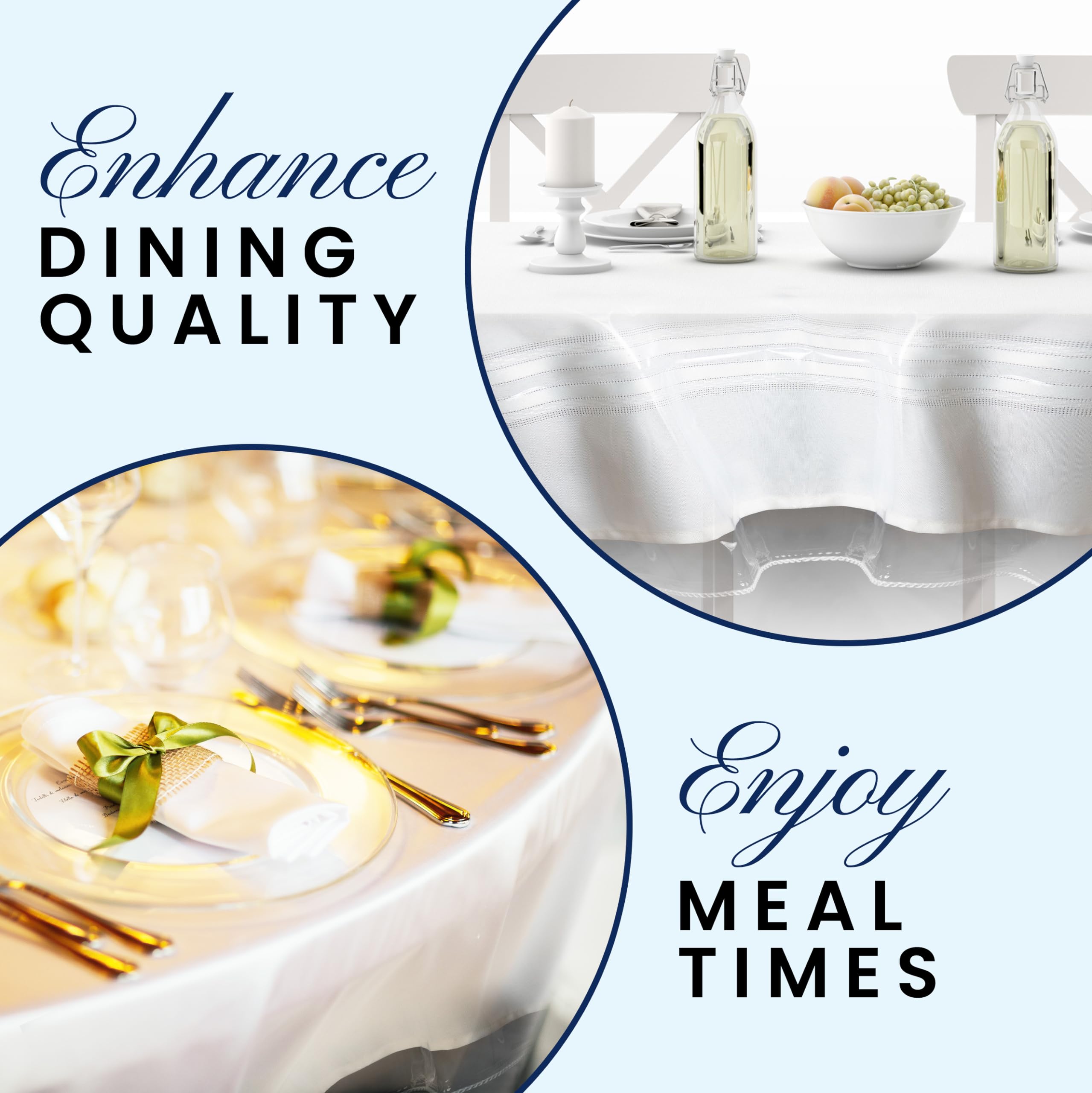 SNDecor Indoor Outdoor Heavy Duty Premium Crystal Clear Vinyl Tablecloth, Waterproof Wipeable Plastic Protector Cover for Tables (White Lace, 60" x 108")