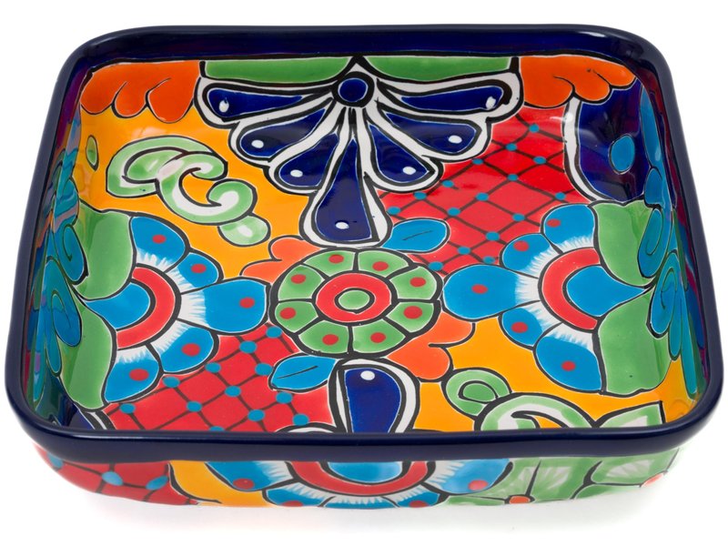 Enchanted Talavera Mexican Hand Painted Ceramic Baking Dish Casserole Dish Serving Platter Tray Floral Dish Oven Safe Microwave Safe Taco Tuesday Thanksgiving Party Serving Brownie Pan (Cobalt)