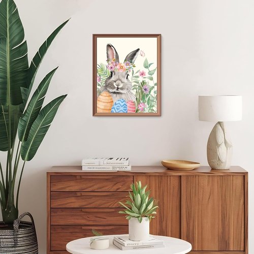 LARTSFRO Easter Decor - Bunny Wall Art Prints | Happy Easter Posters for Living Room & Bedroom | 10x8 Inch Set of 4 Unframed
