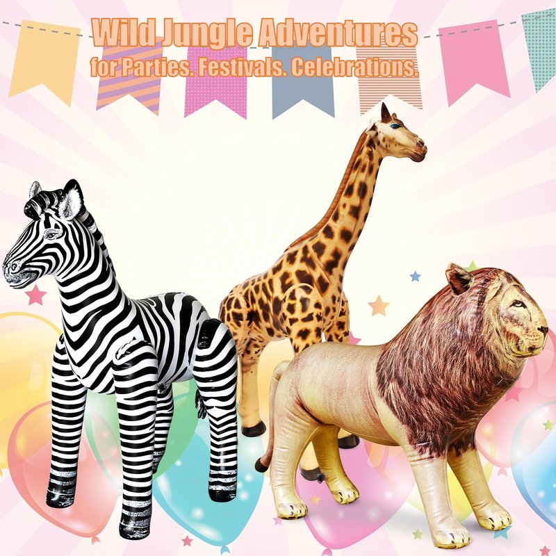 Jet Creations 3 pack Giraffe Zebra Lion safari Great for pool, party decoration, AN-GZL