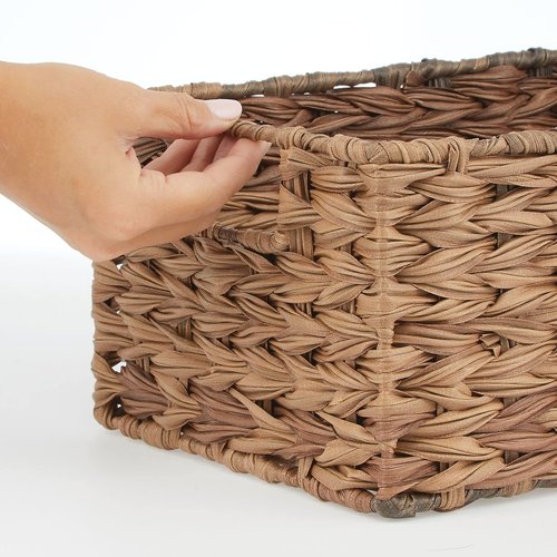 mDesign Woven Farmhouse Kitchen Pantry Food Storage Organizer Basket Bin Box - Container Organization for Cabinets, Cupboards, Shelves, Countertops - Store Potatoes, Onions, Fruit, 3 Pack, Brown Ombre