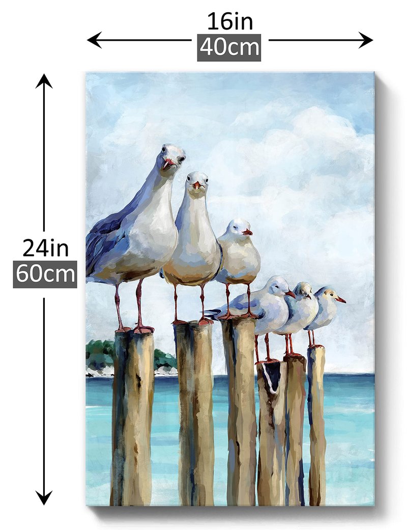 SUMGAR Ocean Wall Art Coastal Sea Bird Artwork Framed Prints Wall Decor Teal Beach Canvas Paintings for Bathroom Bedroom Living Room Decor 16"x24"