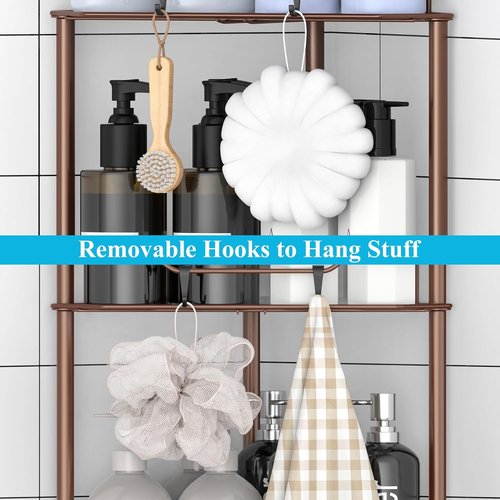 HuggieGems Corner Shower Caddy Organizer - 4 Tier Floor Standing Shelf with Hooks | Stylish Bathroom Storage