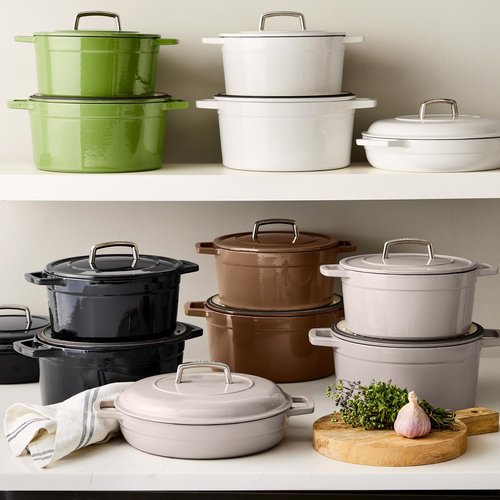 Martha by Martha Stewart 3.5 QT Enameled Cast Iron Braiser with Lid - Elegant Crescent Moon Finish