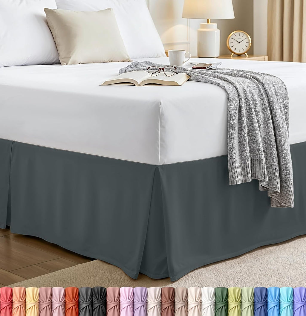 Utopia Bedding Queen Bed Skirt - Soft Quadruple Pleated Ruffle - 16-Inch Tailored Drop | Hotel Quality, Grey