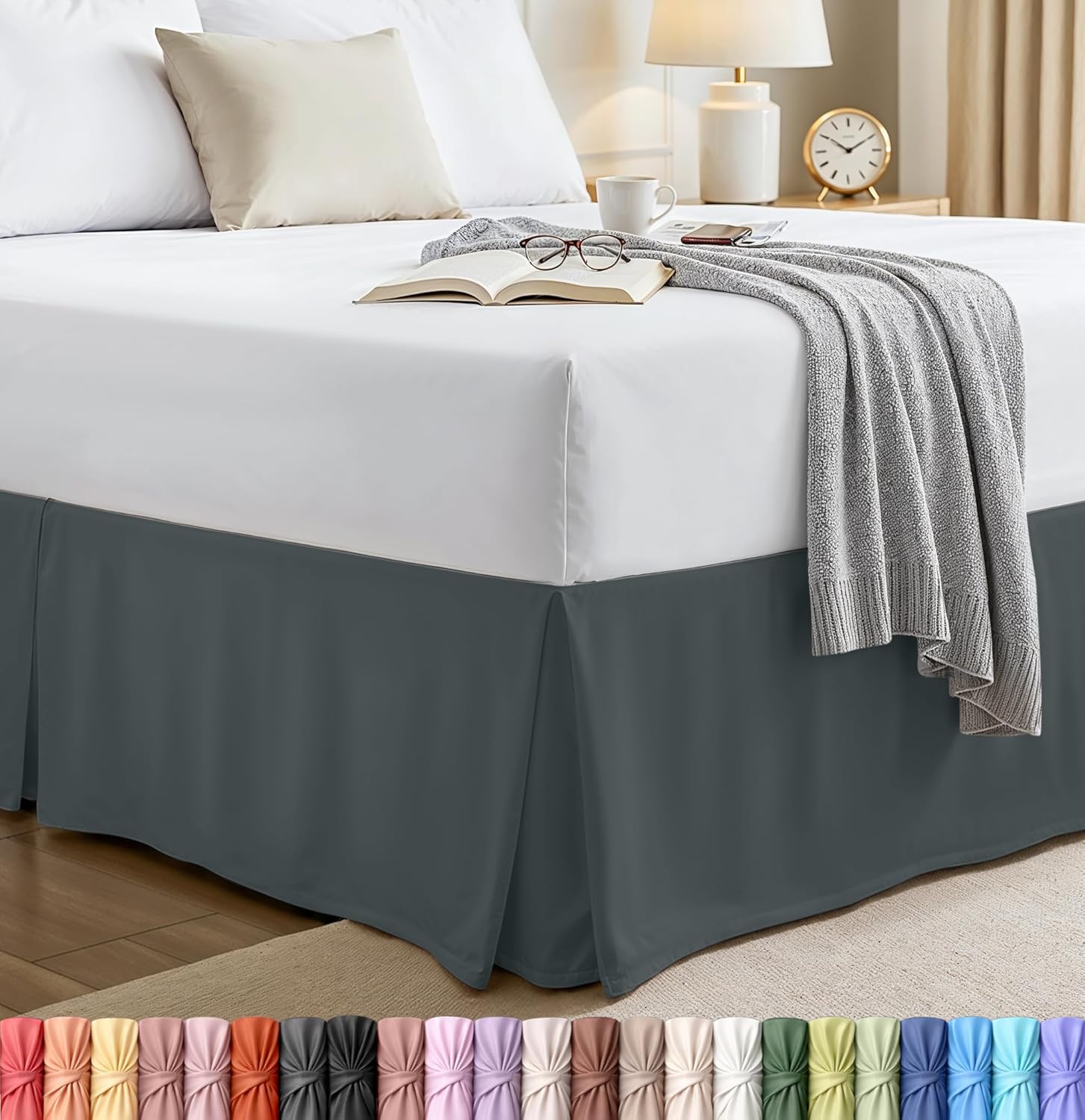 Utopia Bedding Queen Bed Skirt - Soft Quadruple Pleated Ruffle - 16-Inch Tailored Drop | Hotel Quality, Grey