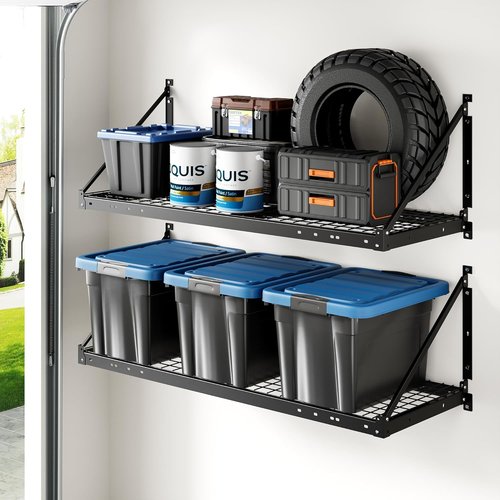 FLEXIMOUNTS 2-Pack Garage Wall Shelving | Heavy-Duty 2x4ft Storage Rack with 660lbs Capacity