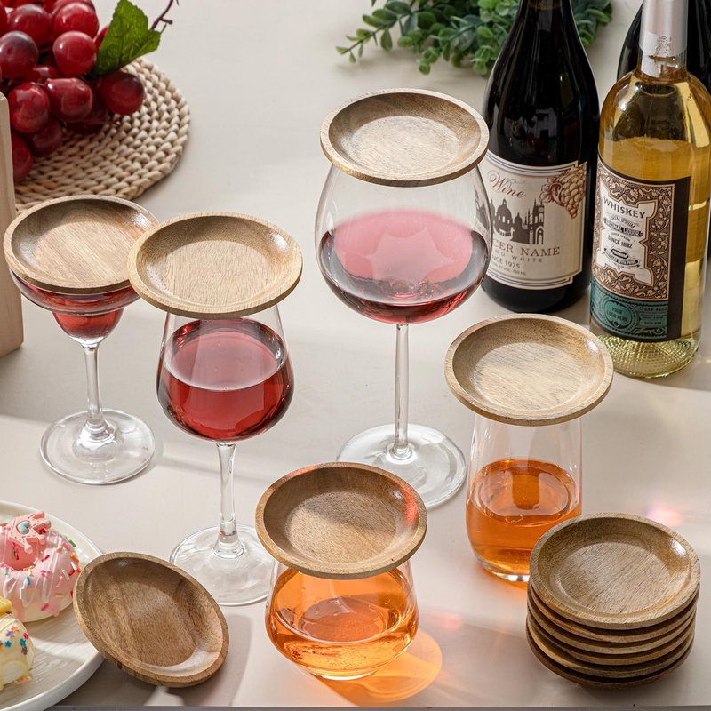Mumufy 12 Pcs 4" Acacia Wood Wine Glass Charcuterie Topper Wine Glass Covers to Keep Bugs out Mini Charcuterie Board for Housewarming Gifts Cheese Parties Family Gatherings Bars Restaurants