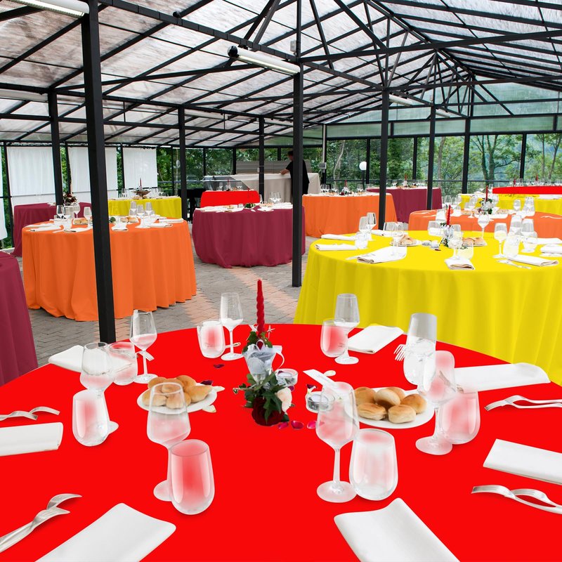 MASHAN 12Pcs 84 Inch Fall Disposable Tablecloth,Thanksgiving Plastic Tablecloths,Orange Brown Red Yellow Round Table Cover for Autumn Harvest Holiday Birthday Party Decoration