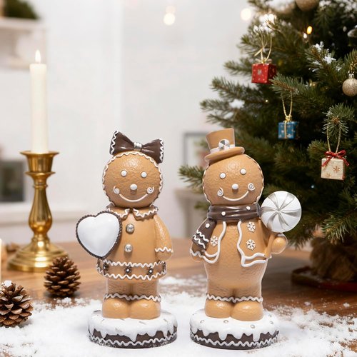 Hodao Gingerbread Couple Figurines - Cute Resin Christmas Decorations | Set of 2, 7.5" Tall Ornaments