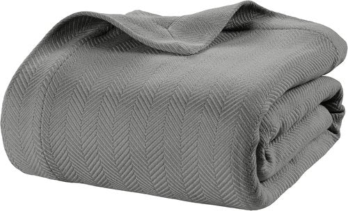 LANE LINEN Queen Size Blanket - 100% Cotton Herringbone Weave for All Seasons | Oeko-TEX Certified - Grey (90"x90")