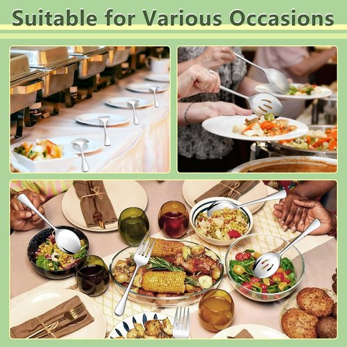 E-far Large Serving Spoons Set - 9.8 Inch Stainless Steel Utensils for Buffet & Catering | Dishwasher Safe