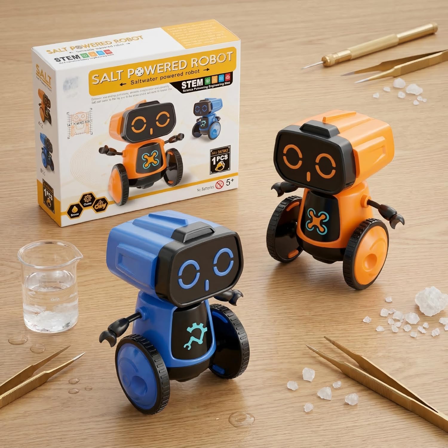Science Saltwater-Powered Robot Kit - DIY STEM Toy for Creative Experiments | Eco-Friendly Gift for Kids (Blue)