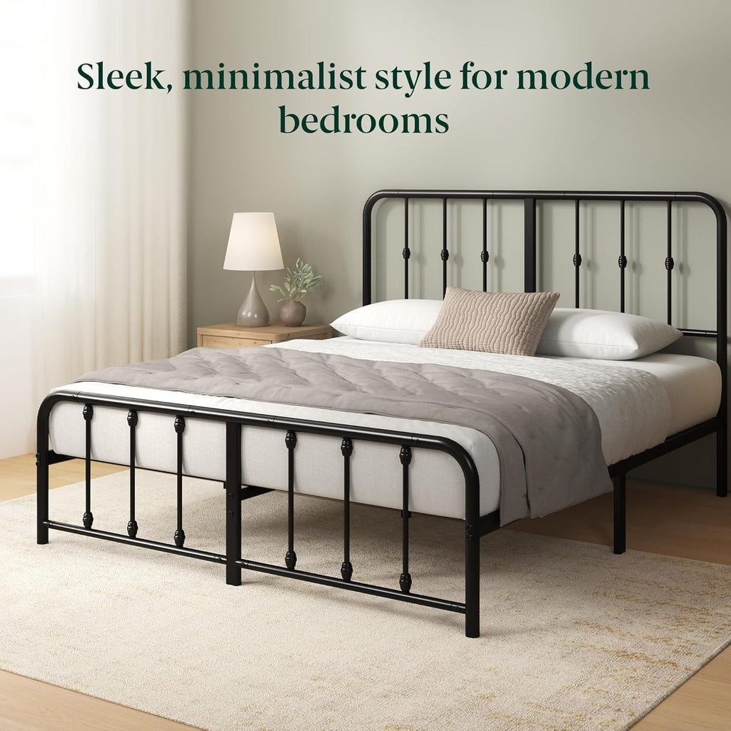 Zinus Leonardo Metal Platform Bed Frame - Victorian Spindle Headboard & Footboard | Heavy Duty, Queen Size