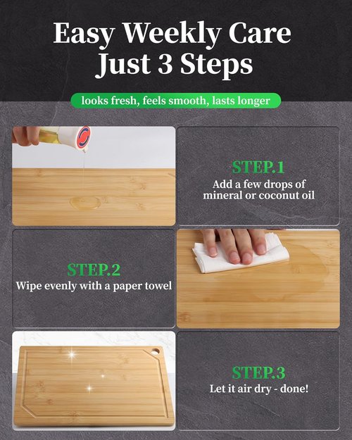 Kitsure Bamboo Cutting Board - Multi-Sized Wooden Kitchen Board with Deep Juice Grooves | Large Natural Design