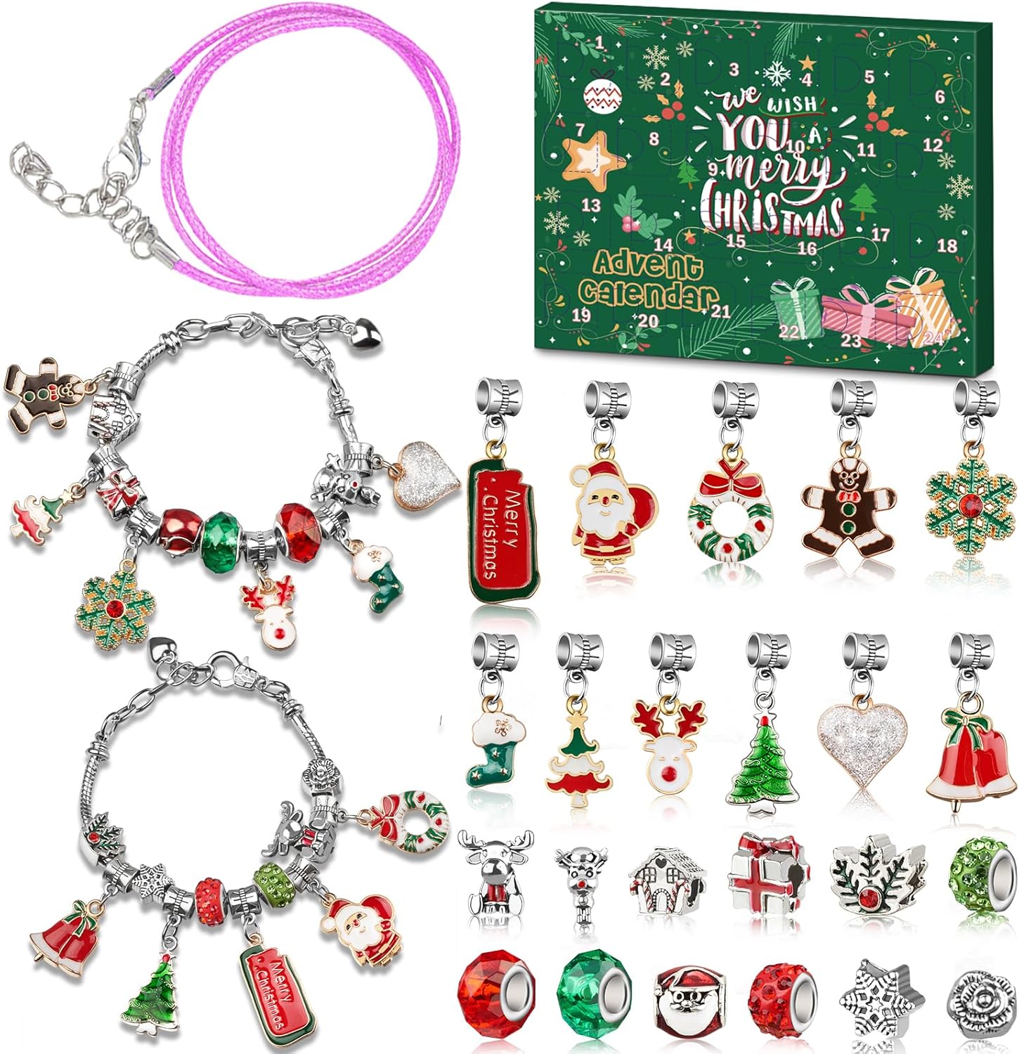 Skiennix Advent Calendar 2025 | Jewelry Making Kit for Girls - DIY Charm Bracelet Crafts for Ages 4-12