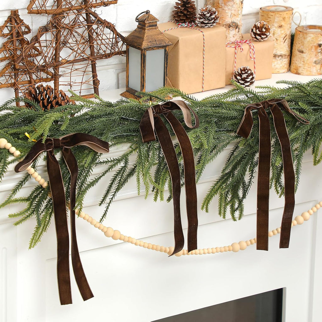 Skiennix 24 Pcs Velvet Bows - Vintage Ribbon Bows for Christmas Tree & Crafts | Chocolate Brown (9 x 13 Inch)